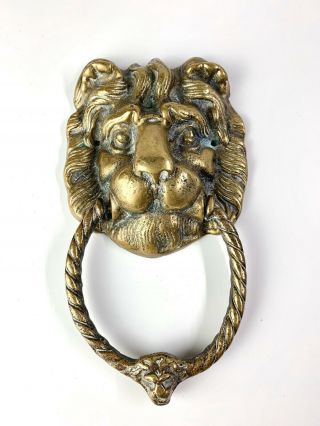 Vintage Reclaimed Large Brass Lion Head Door Knocker 8”x4.  5”