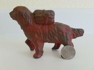 Antique A C Williams Cast Iron Bank - St.  Bernard With Pack - 1900 - 1930 - Red