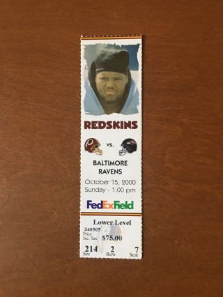2000 Washington Redskins Vs Baltimore Ravens Nfl Ticket Stub - Field