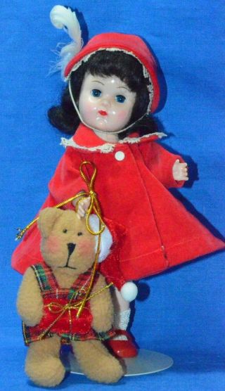 Vintage 8 " Vogue Ginny Doll In Tagged Coat And Hat Bkw Ml " Christmas With Bear "