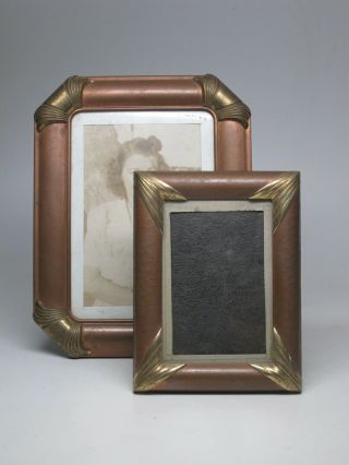 Vtg Matching Pair Copper Brass Art Deco 1940s Picture Frames Hammered 4x6 2x3