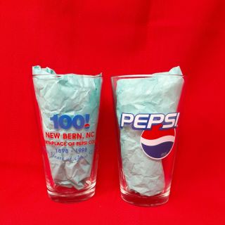 2 Heavy Vintage Pepsi Cola Glasses 100 Years 1898 - 1998