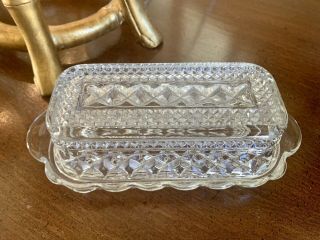 Vintage Scallop Edge Clear Cut Glass Covered Butter Dish With Lid
