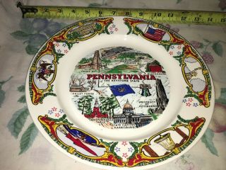 Vtg Pennsylvania Souvenir Plate Usa 10 1/4 " Fort Pitt Patriotic Red White Blue