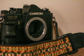 Chinon Ce - 3 35mm Film Camera With Power Grip And Vintage Camera Strap