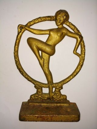 Art Deco Antique Metal Bronze Nude Woman Statue Book End Door Stop Vintage 1920s