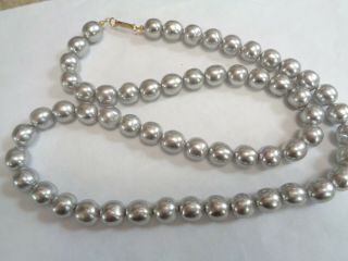 Vintage Signed Dauplaise Large Grey Silver Faux Pearl Beaded Necklace