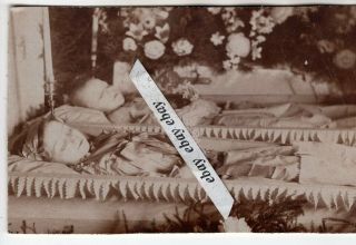 Ca 1900 Open Coffin Little Girl Boy Post Mortem Antique Photo Europe