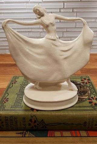 Antique Art Deco Nouveau Delicate White Ceramic Woman Dancer Figurine Head Tilt