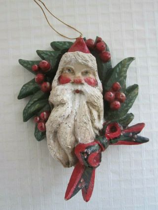 Vtg 1989 House Of Hatten Denise Calla Santa Face Wreath Holly Christmas Ornament
