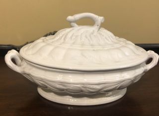 Antique White Ironstone Covered Serving Dish Elsmore & Forster Wheat Pattern
