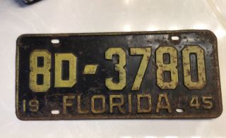 Florida 1945 License Plate 8d - 3780