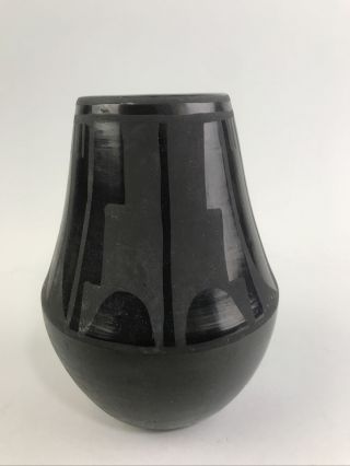 Vtg Santa Clara Pueblo Blackware Pottery Vase Signed Madeline