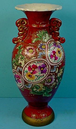 Antique Japanese Taisho Period Satsuma Earthenware ‘stylized Flowers’ Vase