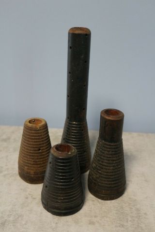 4 Antique Vintage Primitive Industrial Mill Wooden Spool Bobbin Candle Holders