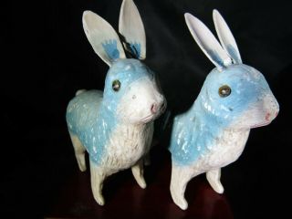 2 X Antique Vintage Chalk Or Paper Mache Easter Bunnies - Rabbit - Random House