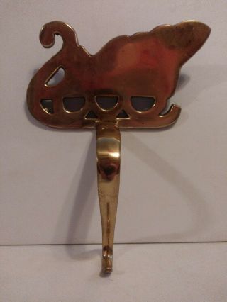 Vintage Solid Brass Sleigh Stocking Holder Mantle Christmas