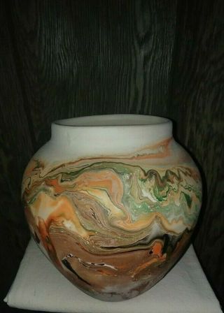Older Vintage Nemadji Pottery Large App 8 " Multi - Colored Vase Planter