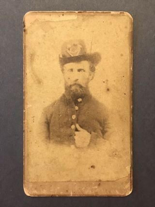 Antique Meriden Connecticut Civil War Soldier With Hardee Hat Cdv Photo