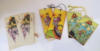 6 Vintage Bridge Tally Cards Butterflies - Geisha Girls - Art Deco