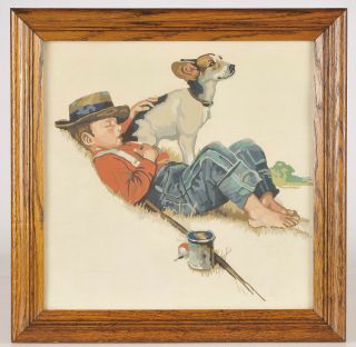 Vintage Paint By Number Norman Rockwell The Four Seasons 16 X 16 Boy Dog Framed