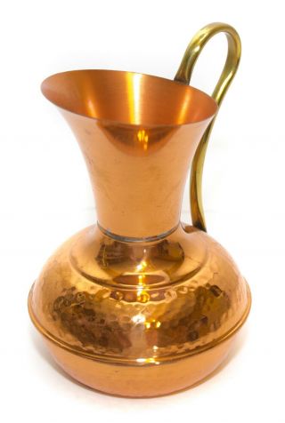 Vintage Small Hammered Copper & Brass Pitcher Vase Jug 6 1/2’ 