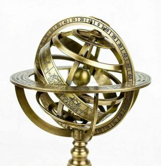 Vintage Nautical Solid Brass 12 Inches Armillary Sphere World Globe - Home Decor