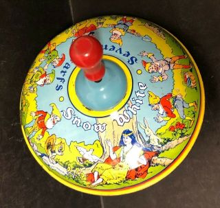 Vintage Chein & Co.  Spinning Tin Musical Top,  Snow White And 7 Dwarfs