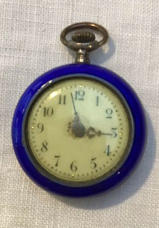 Vintage Art Deco Design Ladies Pocket Watch Blue Enamel Design Not