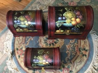 Decorative Painted Nesting Wood Chest Storage Trunks (3)