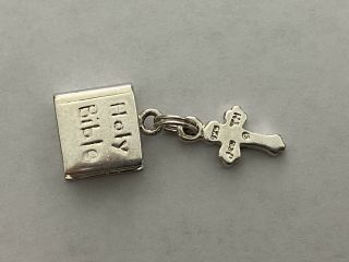 Vintage Sterling Silver Holy Bible Cross Charm Pendant A47