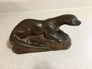 Vintage Otter Sculpture,  By Richard Fisher,  Bronze