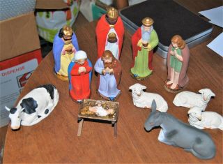 Wonderful Antique 12 Piece Nativity Set - Marked Germany
