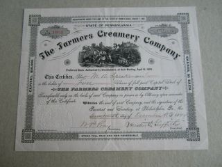 Old Vintage 1894 - Farmers Creamery Co.  - Stock Certificate - Philadelphia Pa.