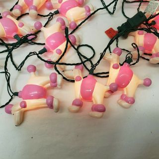 Vintage Poodle Dogs Christmas Blow Mold String Lights Pink & White 2 Strands 3