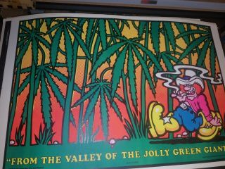 Jolly Green Giants Marijuana 1972 Vintage Blacklight Nos Poster Weed Pot 420 N/m