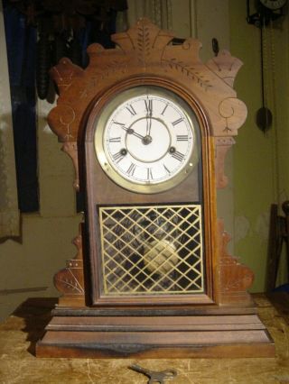 Antique Rare Seth Thomas 1886 " Marlin " City Series Walnut Parlor Clock Unusual
