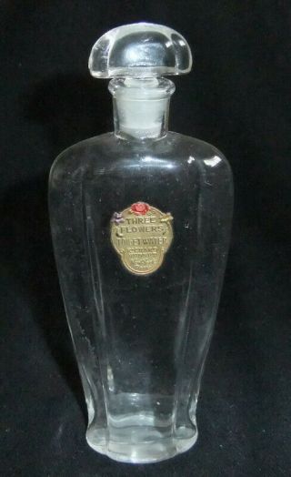 Vintage Richard Hudnut Three Flowers Empty Glass Perfume Bottle Stopper