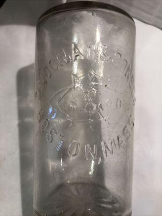 Vintage T.  Noonan & Sons Co.  Clear Barber Bottle Boston MA 7” 2