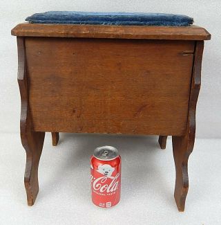 Antique Primitive Sewing Knitting Bench Notions Storage Box Footstool Rustic