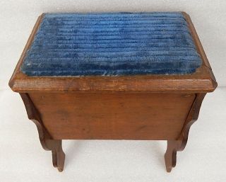 Antique Primitive Sewing Knitting Bench Notions Storage Box Footstool Rustic 2