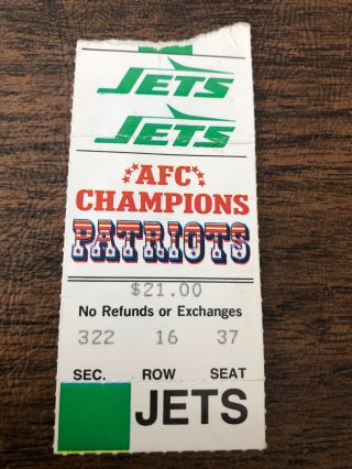 Vintage 1986 York Jets Vs England Patriots Ticket Stub.