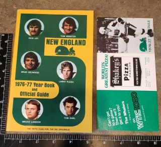 1976 - 77 Wha England Whalers Yearbook & Guide Plus Unfolded Pocket Schedule