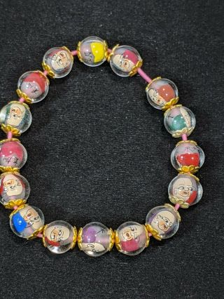Vintage Chinese Reverse Painted Portrait Buddha Glass Prayer Beads Bracelet.
