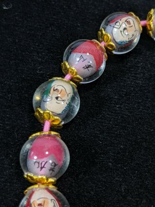 Vintage Chinese Reverse Painted Portrait Buddha Glass Prayer Beads Bracelet. 2