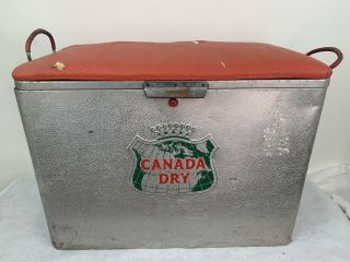 Vintage Cronstroms Canada Dry Cooler With Cushion Top - Aluminum Antique Cooler