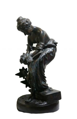 Vintage Bronze Art Statue Figurine Of A Woman Freeing A Bird