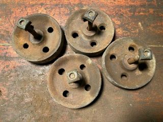 Set Of 4 Antique Cast Iron 4 Inch Caster Wheels Safe Industrial Cart Steampunk