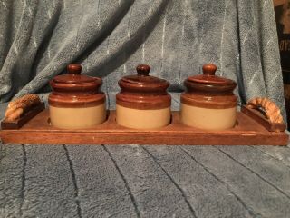 Set Of Three Small Vintage Ceramic Jar By Armbee San Francisco Brown On Tan