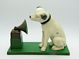 Vintage Heavy Cast Iron Rca Dog Nipper Large Bank W/ Phonograph
